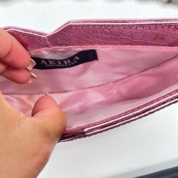 Akira Label Metallic Pink Mini Glam Bag Croc Embossed Rhinestone Handle - Picture 16 of 16